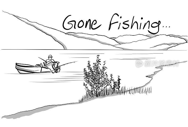 Gone Fishing Sketch Illustration